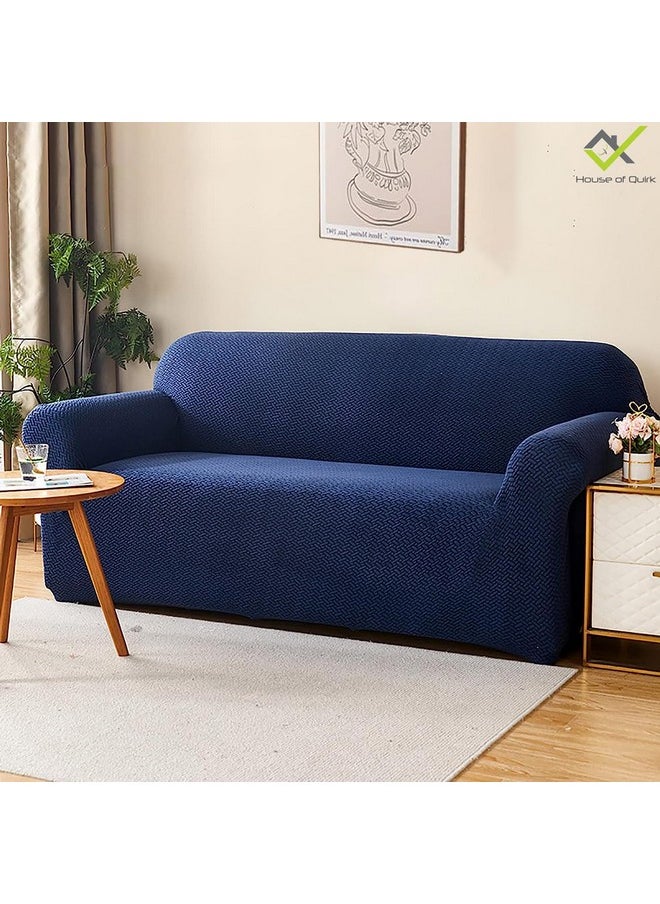 هاوس أوف كويرك غطاء أريكة House of Quirk Universal Single Seater Polar Fleece 220 GSM من القماش المرن القابل للتمدد (أزرق داكن، مقعد واحد)  - Image 2