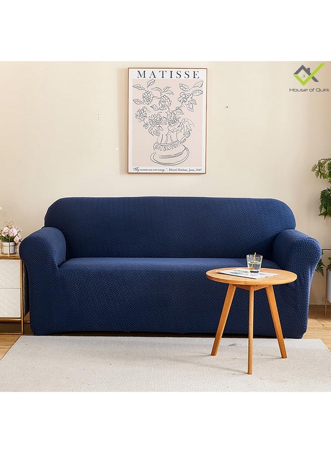 هاوس أوف كويرك غطاء أريكة House of Quirk Universal Single Seater Polar Fleece 220 GSM من القماش المرن القابل للتمدد (أزرق داكن، مقعد واحد)  - Image 1