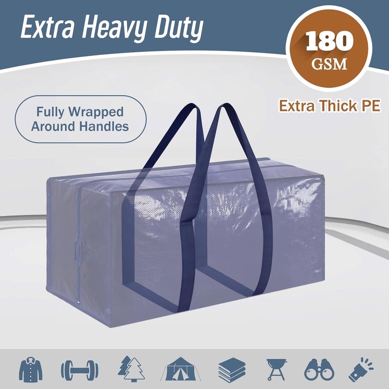 6 Pack Extra Heavy Duty Large Moving Bags with Strong Zipper & Comfortable Handles, Sturdy & Durable Clothes Storage Bags Totes Bins, Blue Packing Moving Boxes for College Supplies,black - Image 2