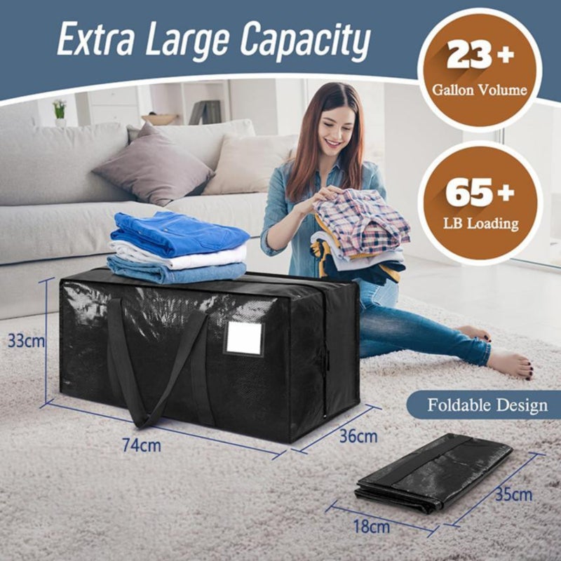 6 Pack Extra Heavy Duty Large Moving Bags with Strong Zipper & Comfortable Handles, Sturdy & Durable Clothes Storage Bags Totes Bins, Blue Packing Moving Boxes for College Supplies,black - Image 3