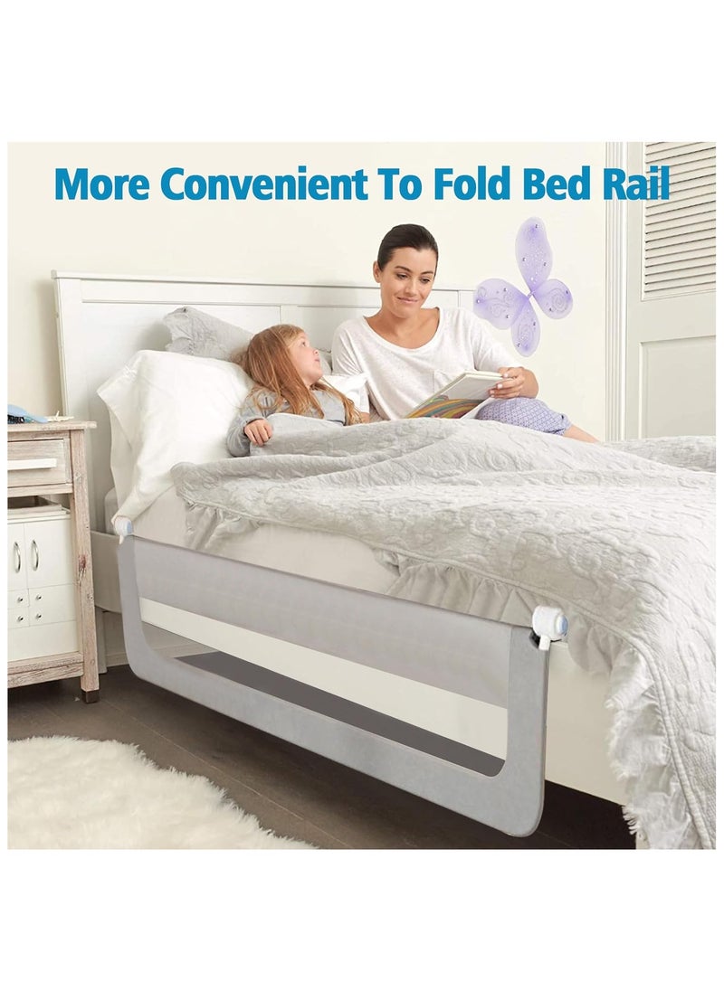 Generic - Foldable Bed Rail Guard| Upgraded Child Guardrail Designed for Single & Double Bed | Height Adjustable Comfortable Safety One-Piece Fence - (78 * 32in, Gray) - Image 1