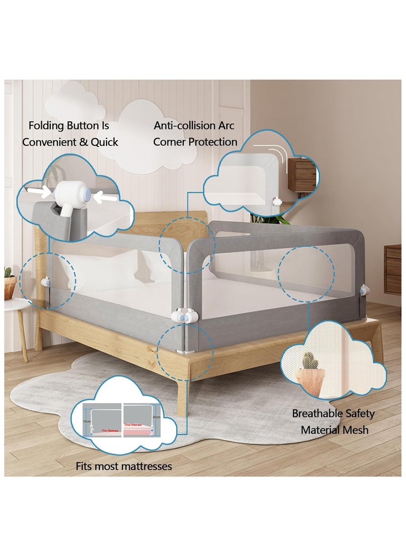 Generic - Foldable Bed Rail Guard| Upgraded Child Guardrail Designed for Single & Double Bed | Height Adjustable Comfortable Safety One-Piece Fence - (78 * 32in, Gray) - Image 1