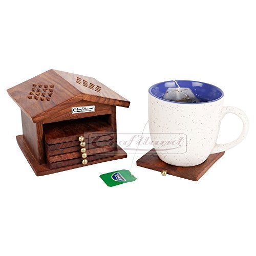 Craftland Wooden Handcrafted (Crafted/Jali) hut Shaped Coaster Set of 6 for Kitchen/Dining Table Decorative Item for Table/Home - Image 4