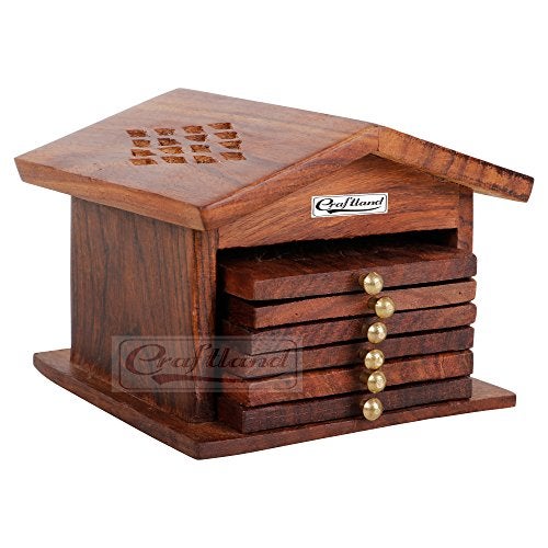 Craftland Wooden Handcrafted (Crafted/Jali) hut Shaped Coaster Set of 6 for Kitchen/Dining Table Decorative Item for Table/Home - Image 1
