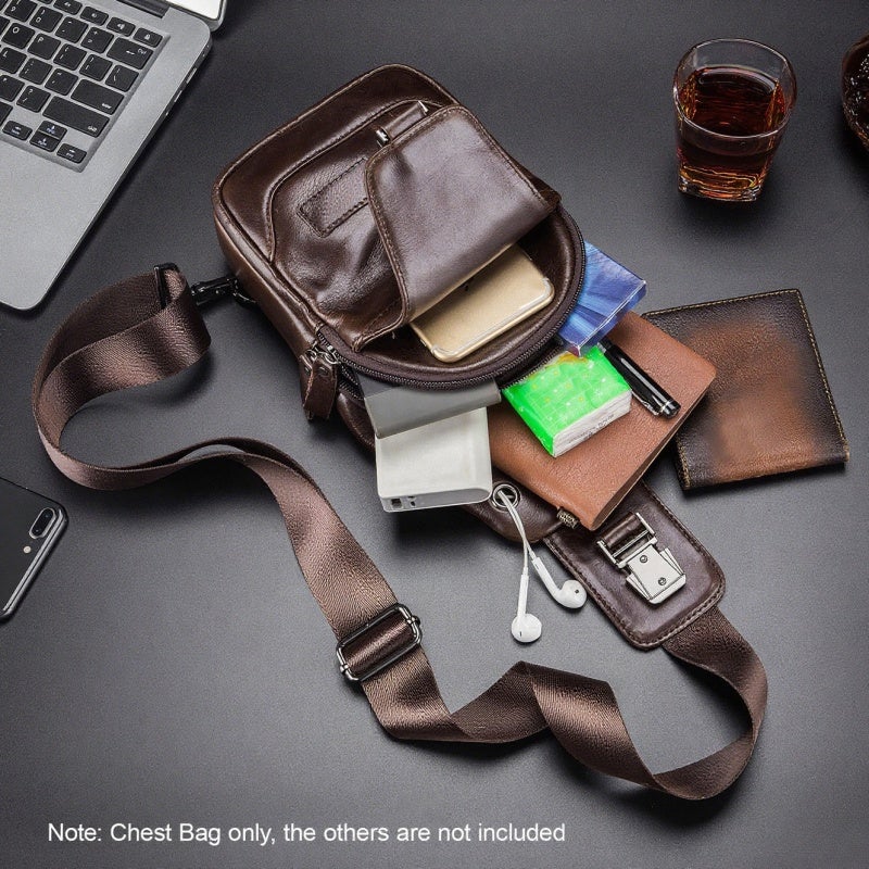 BULLCAPTAIN Men's Leather Sling Bag Waterproof Crossbody Pack Chest Shoulder Backpack for Hiking Cycling Mountaineering Travelling - Image 5