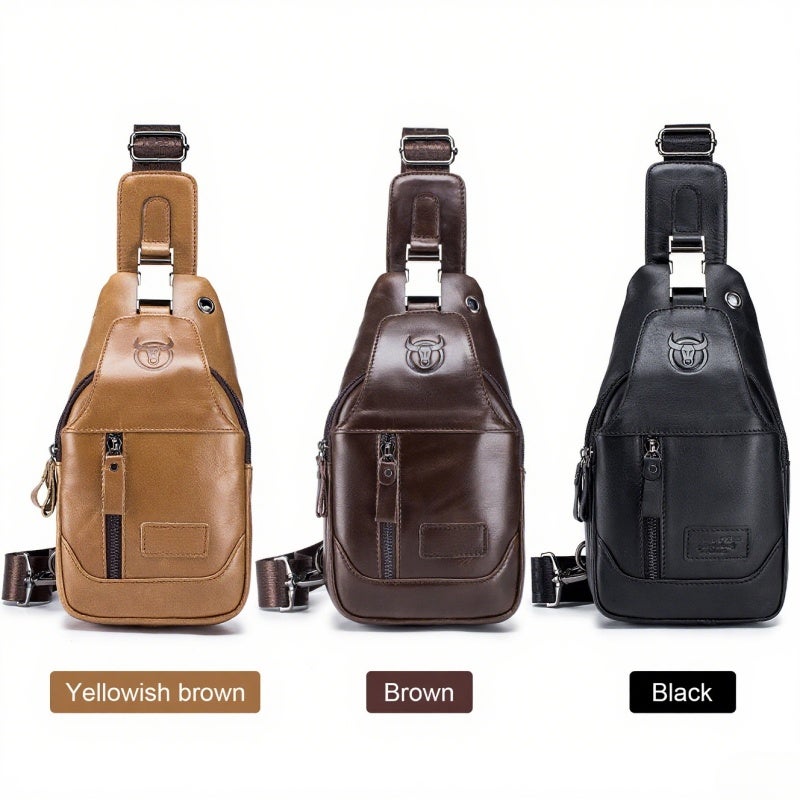 BULLCAPTAIN Men's Leather Sling Bag Waterproof Crossbody Pack Chest Shoulder Backpack for Hiking Cycling Mountaineering Travelling - Image 2