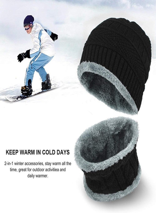 HRBS Men's and Women's Warm Knitted Fur Lined Winter Beanie Cap Neck Scarf Set - 2 Pieces Combo (Brown) - Image 4