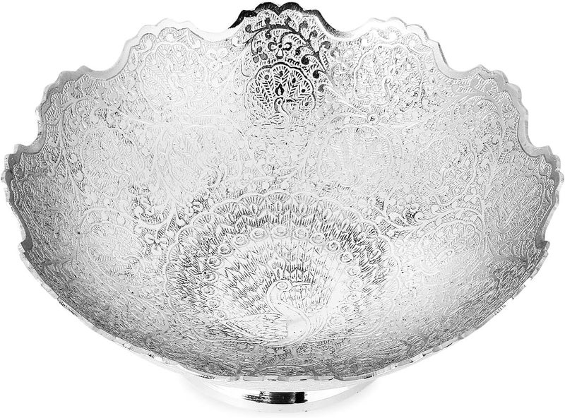 Zap Impex Brass Decorative Dry Fruit Bowl Carving Work Size 7 Inches Beautiful Silver Color Kitchen Utensils Gift - Image 2