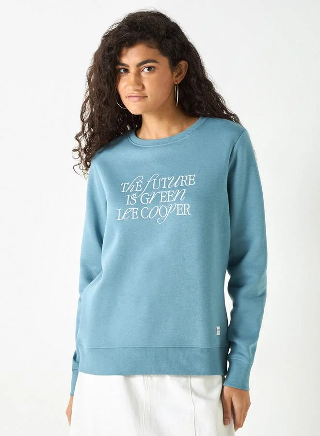 Lee Cooper Logo Embroidered Cotton Sweatshirt with Long Sleeves