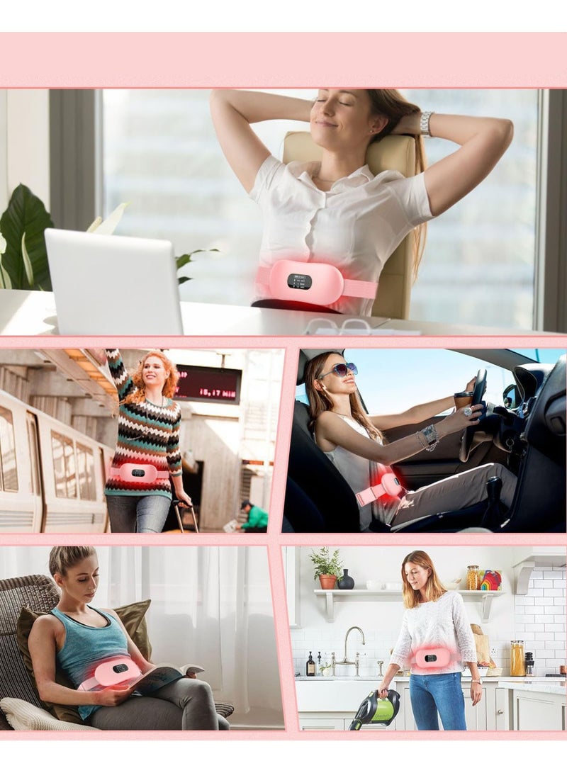 إي وورلد وسادة مساج لاسلكية حرارية واهتزازية ثنائية العلاج من لايف ستايل، 4 مستويات حرارة، شاشة LED رقمية، بطارية 2500 مللي أمبير، إيقاف تلقائي، لتخفيف آلام الدورة الشهرية للنساء – وردي - Image 3