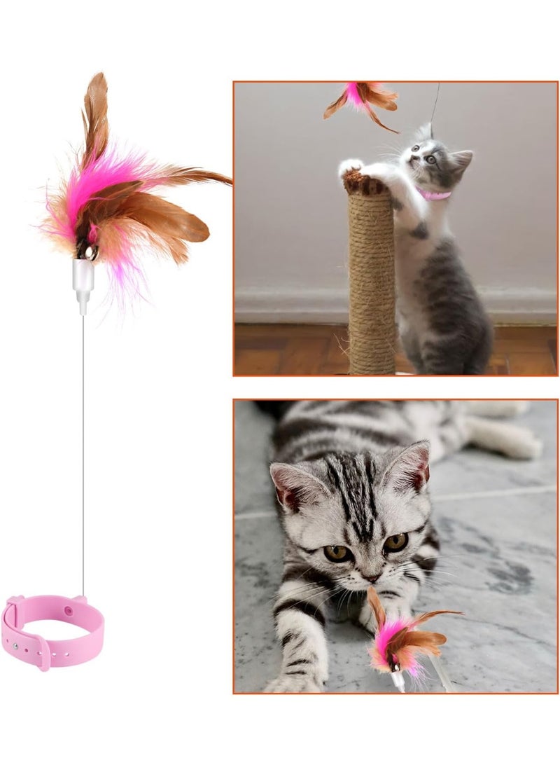 كادراما عصا مغرية للقطط، طوق سيليكون للقطط مع جرس ريشة، لعبة قابلة للتعديل للقطط، بديل لعصا المغرية، لعبة طوق للقطط والقطط الصغيرة للعب والتمارين (وردي) - Image 3