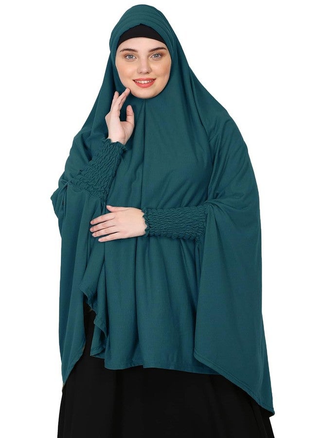ICW Women Stretchable Jersey Smoking Sleeve Jilbab Cum Prayer khimar Hijab (Free Size) (Peacock) - Image 1
