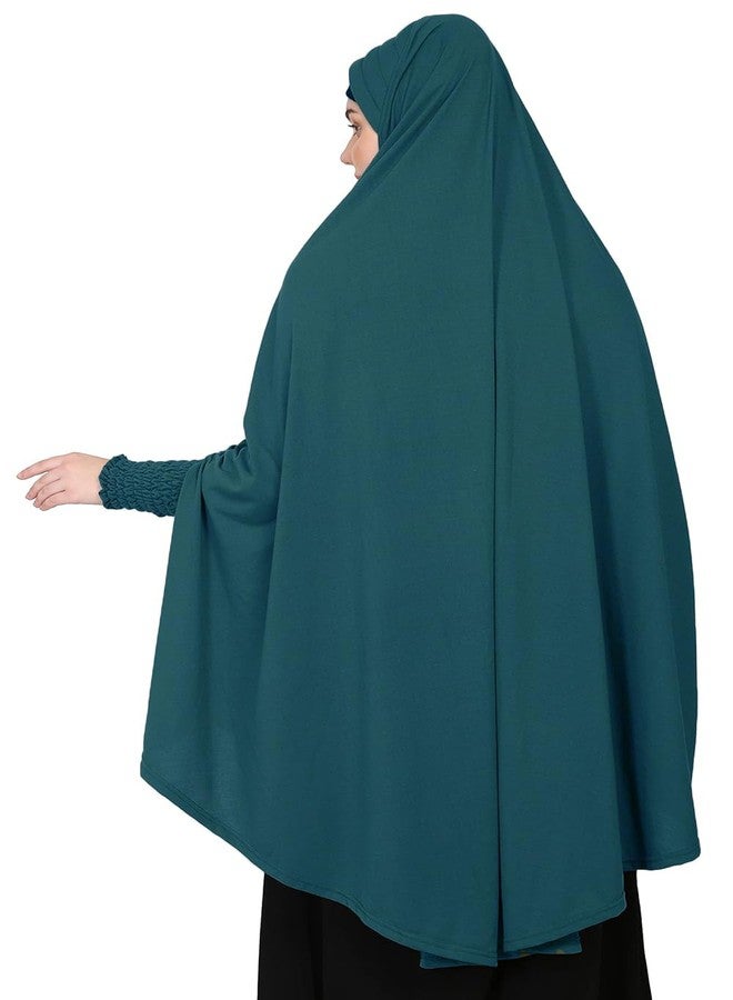 ICW Women Stretchable Jersey Smoking Sleeve Jilbab Cum Prayer khimar Hijab (Free Size) (Peacock) - Image 3