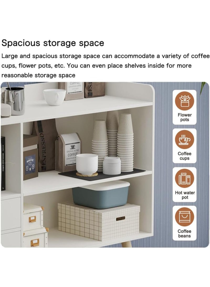 AGD Coffee Corner with Storage, Modern Side Buffet Storage Cabinet with Drawer with Removable Space Divider, Decorative Center Table for Home, 100 x 35 x 90cm, Wood, White - Image 5