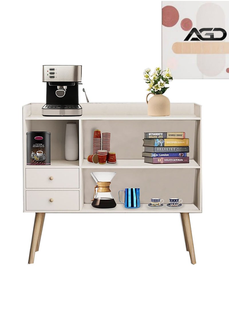 AGD Coffee Corner with Storage, Modern Side Buffet Storage Cabinet with Drawer with Removable Space Divider, Decorative Center Table for Home, 100 x 35 x 90cm, Wood, White  - Image 1