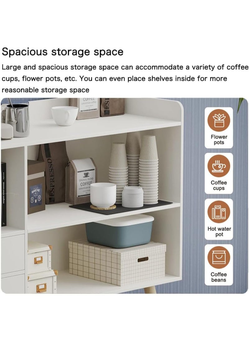 AGD Coffee Corner with Storage, Modern Side Buffet Storage Cabinet with Drawer with Removable Space Divider, Decorative Center Table for Home, 100 x 35 x 90cm, Wood, White  - Image 5