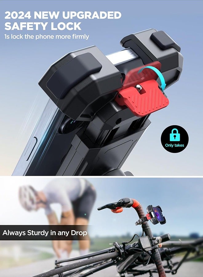 عام حامل هاتف للدراجة النارية، حامل هاتف جديد للدراجة 2024 لمقود الدراجة ومشبك للهاتف الخلوي للسكوتر ATV/UTV/لهاتف iPhone15 وجميع الهواتف 4.7-7 بوصة - Image 4