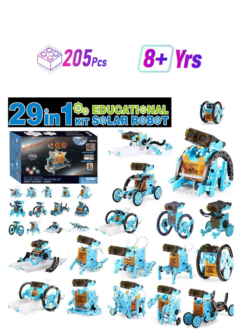 205Pcs Solar Robot Kit, 29-in-1 STEM Robot Science Kit Toys for Kids Aged 8-16, Educational DIY Assembly Creation Set with Solar Powered Motorised Engine, Science - Image 1