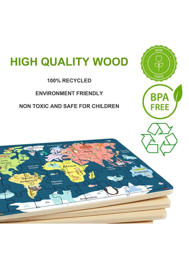 Fiddlys 40 Pcs Paperless Wooden Jigsaw Puzzle for Boys & Girls Learning Educational Toy for 4 Years and above (World Map & Solar System) - Image 5