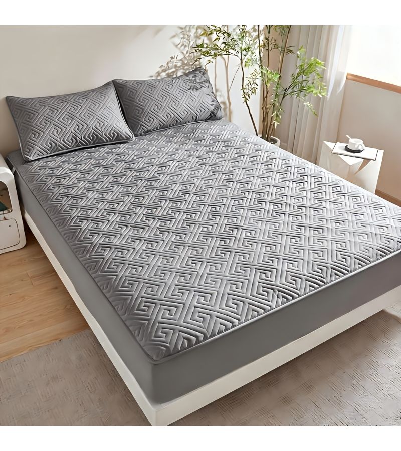 3pcs Light Yellow Fitted Sheet Set With 2 Pillowcases Mattress Protector For All Seasons - Image 1