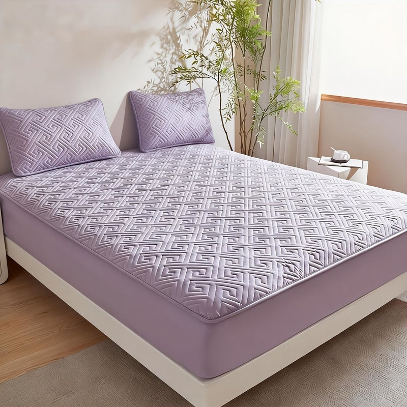 3pcs Light Yellow Fitted Sheet Set With 2 Pillowcases Mattress Protector For All Seasons - Image 2