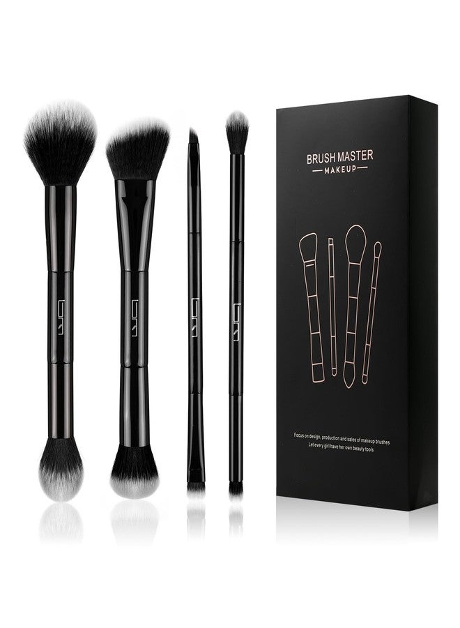 Brush Master 4Pcs Duo End Makeup Brushes, Foundation, Powder, Contour, Concealer, eye makeup Brush, Double-ended Multi-functional Synthetic Cosmetic Tools Makeup Brushes(Black) - Image 1