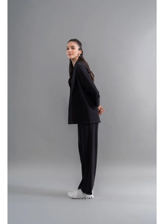 NeceSera Snugknit Black Flared Pant With Tank Top & Blazer