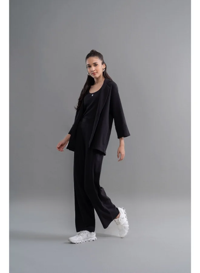 NeceSera Snugknit Black Flared Pant With Tank Top & Blazer