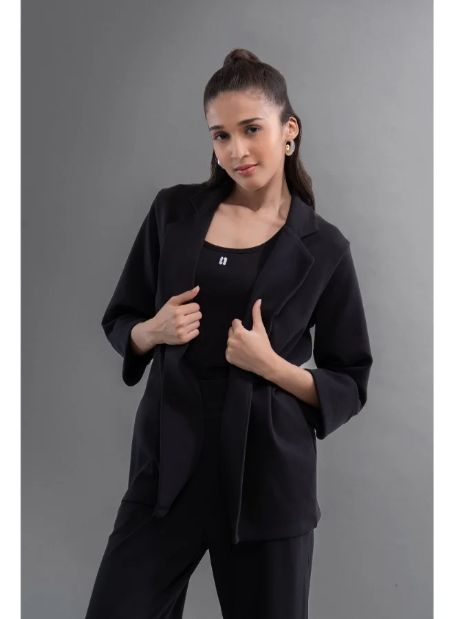 NeceSera Snugknit Black Flared Pant With Tank Top & Blazer