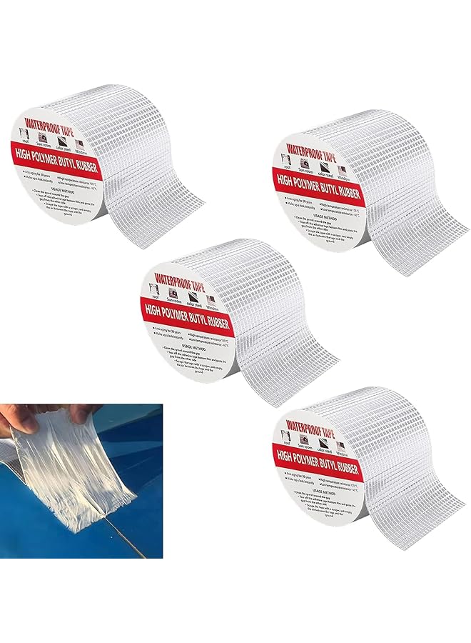 promass Waterproof Tape, Aluminum Foil Butyl Tape, Professional Super Waterproof Tape, Sealing Self Adhesive Adhesive Tape, Kitchen Bathroom House Roof Mending Materials (4PCS, 50MM 5M) - Image 1
