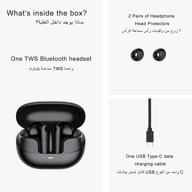 بيجي سماعات أذن لاسلكية L08، 2025 بلوتوث 5.4 مع إلغاء الضوضاء النشط وباس عميق. 7 ساعات تشغيل، مقاومة للعرق IPX4، شحن سريع عبر USB-C. مكالمات محسّنة بالذكاء الاصطناعي بميكروفون مزدوج. مثالية للجيم والموسيقى والمكالمات. (أسود) - Image 3