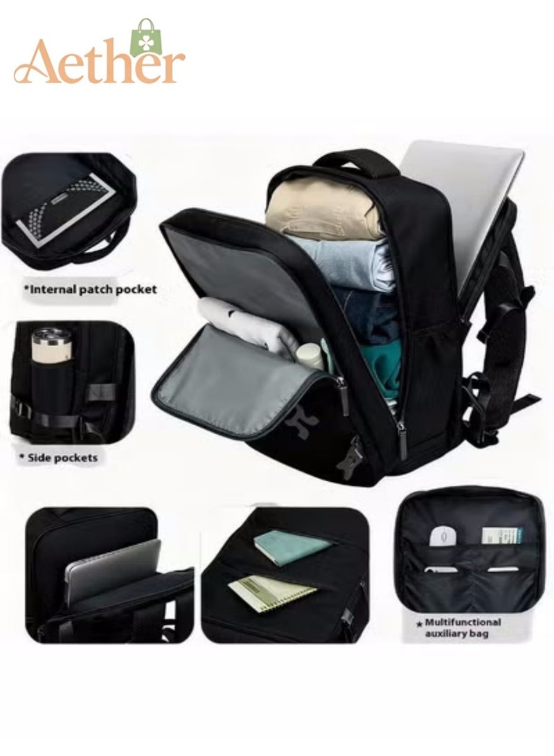 AETHER Multifunctional Large Capacity Travel Business Student Laptop Backpack Dedicated 17-inch Compartment with Tablet Pocket and Shoe Bag (Single Unit) Black - Image 2