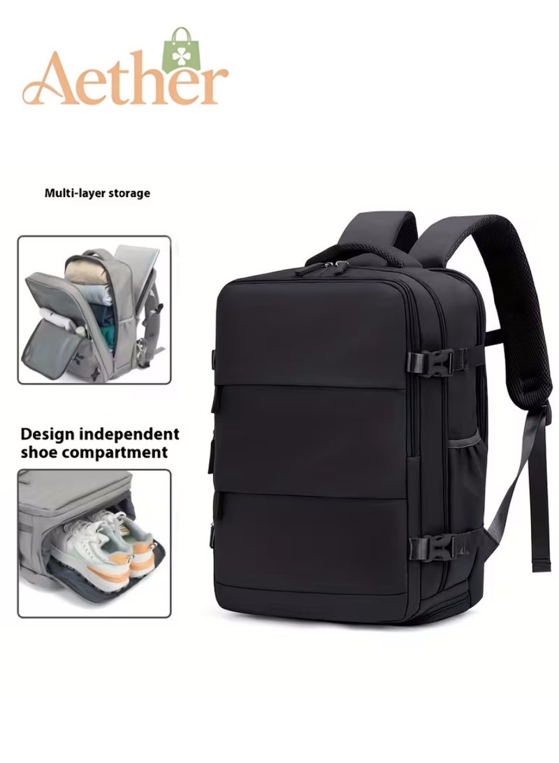 AETHER Multifunctional Large Capacity Travel Business Student Laptop Backpack Dedicated 17-inch Compartment with Tablet Pocket and Shoe Bag (Single Unit) Black - Image 1