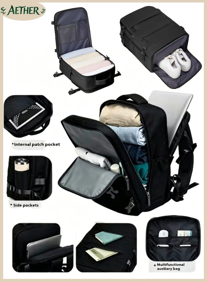 AETHER Multifunctional Large Capacity Travel Business Student Laptop Backpack Dedicated 17-inch Compartment with Tablet Pocket and Shoe Bag (Single Unit) Black - Image 1