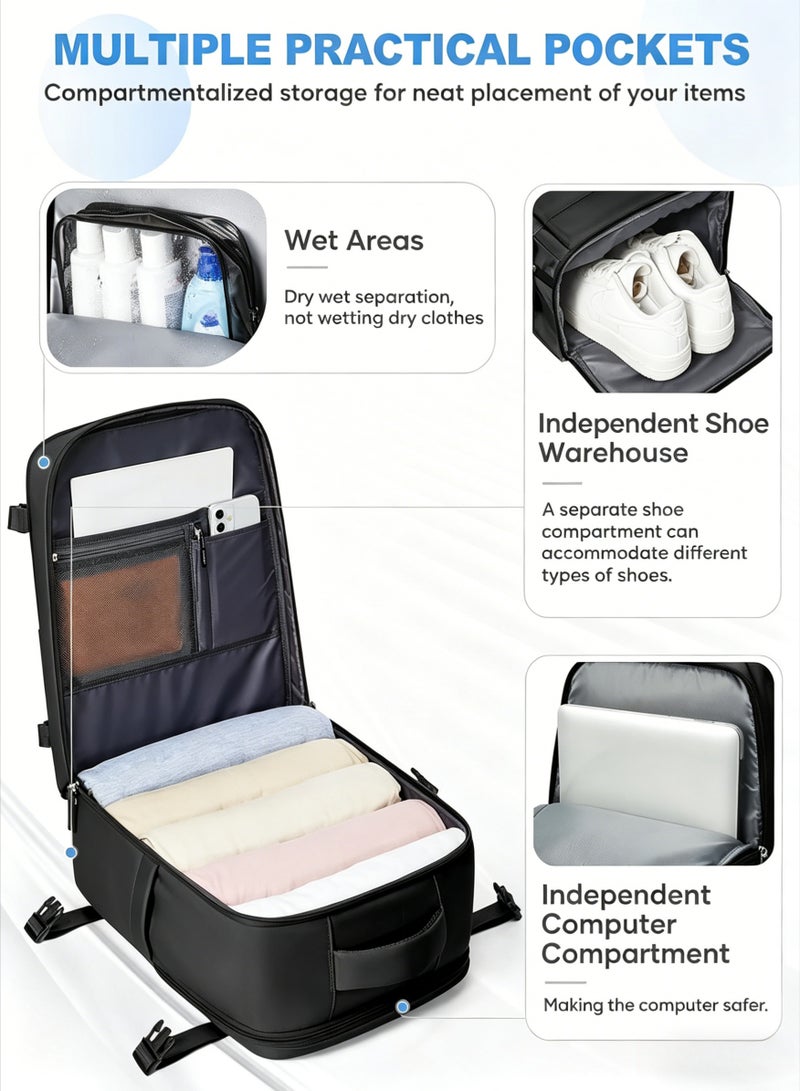 AETHER Multifunctional Large Capacity Travel Business Student Laptop Backpack Dedicated 17-inch Compartment with Tablet Pocket and Shoe Bag (Single Unit) Black - Image 2