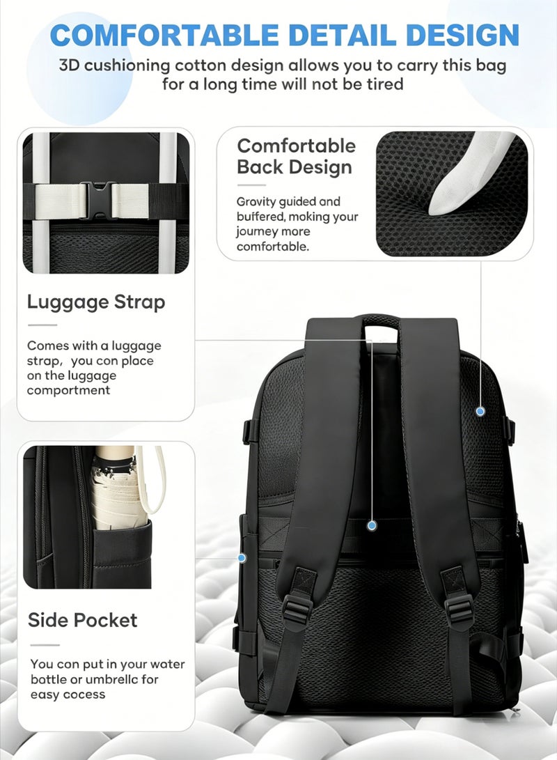 AETHER Multifunctional Large Capacity Travel Business Student Laptop Backpack Dedicated 17-inch Compartment with Tablet Pocket and Shoe Bag (Single Unit) Black - Image 3