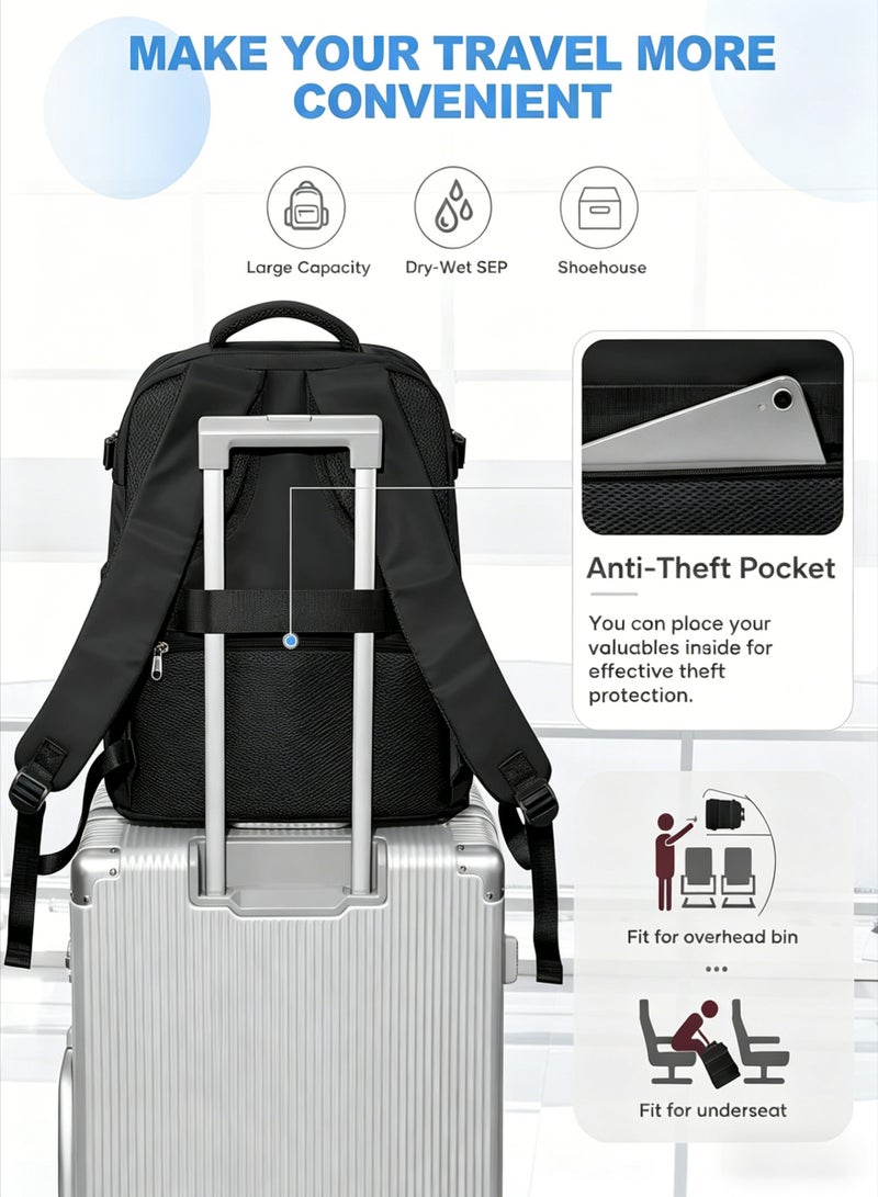 AETHER Multifunctional Large Capacity Travel Business Student Laptop Backpack Dedicated 17-inch Compartment with Tablet Pocket and Shoe Bag (Single Unit) Black - Image 4