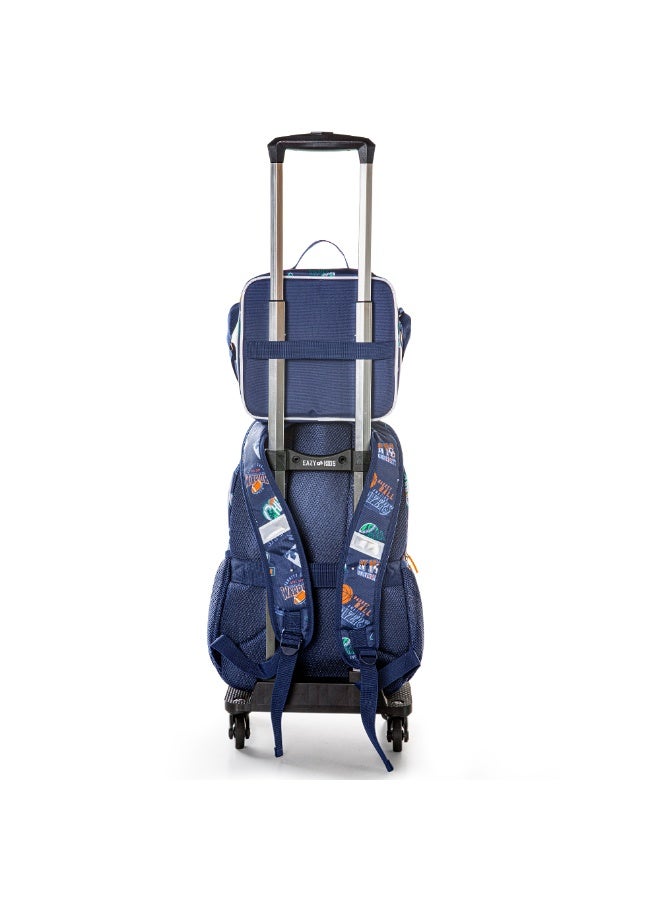 Eazy Kids Eazy Kids 18" Set of 4 Backpack w/ 4 Wheel Trolley, Lunch Bag and Pencil Case - Basket Ball  - Image 3