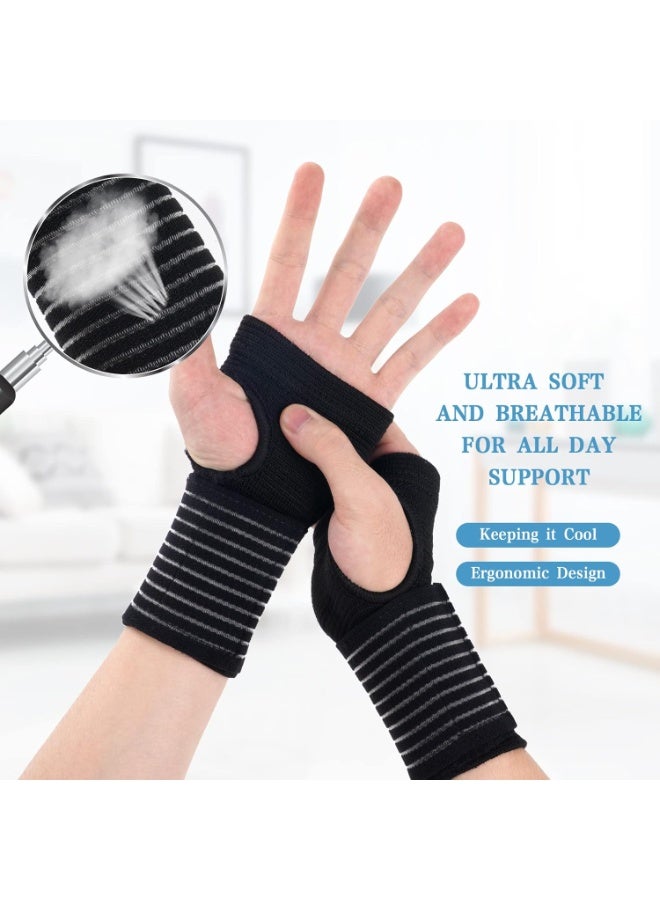 Wrist supports, 2-pack, elastic wrist support strap, wrist compression bandage, adjustable wristband, relieves wrist pain and tendonitis, suitable for men and women, ambidextrous (black). - Image 3
