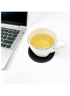 Y&D Set Of 6 Round PU Leather Drink Coasters Set Table Mats With Holder 10CM Black Coasters For Drinks Heat-Resistance Mats Coffee Coaster Protect Furniture For Holding Coffee Cups Sports Bottles  - Image 5