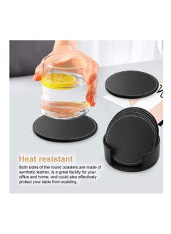 Y&D Set Of 6 Round PU Leather Drink Coasters Set Table Mats With Holder 10CM Black Coasters For Drinks Heat-Resistance Mats Coffee Coaster Protect Furniture For Holding Coffee Cups Sports Bottles  - Image 2