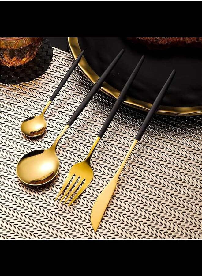 INFLUX Luxury 24-Piece Black & Gold Stainless Steel Western Cutlery Set - Premium Flatware Collection for Elegant Kitchen Dining in UAE  - Image 5