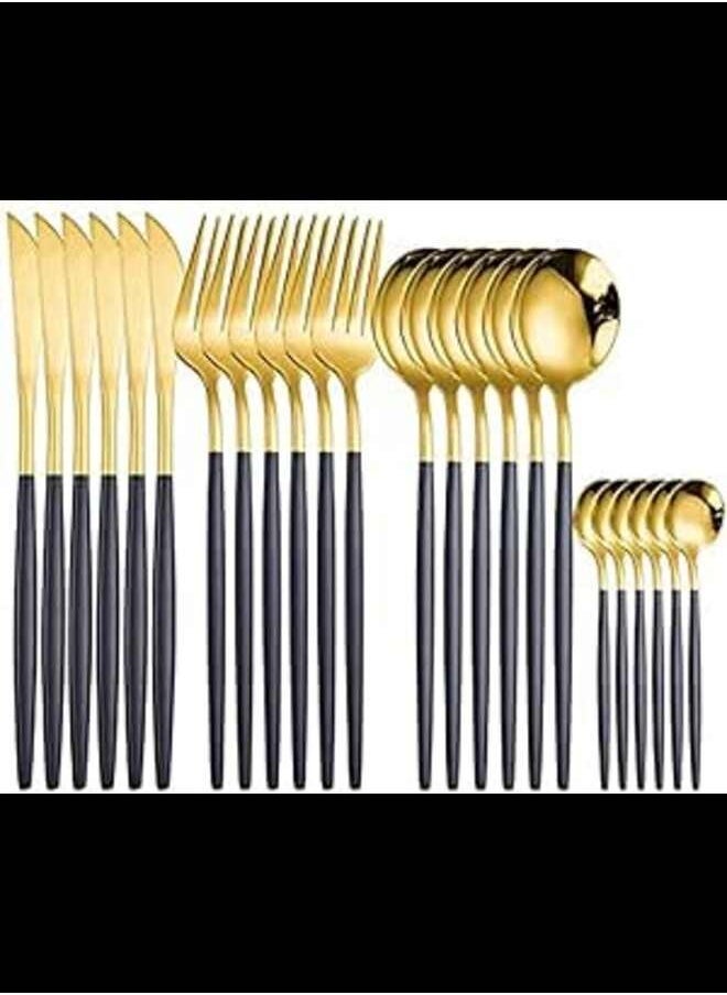 INFLUX Luxury 24-Piece Black & Gold Stainless Steel Western Cutlery Set - Premium Flatware Collection for Elegant Kitchen Dining in UAE  - Image 2