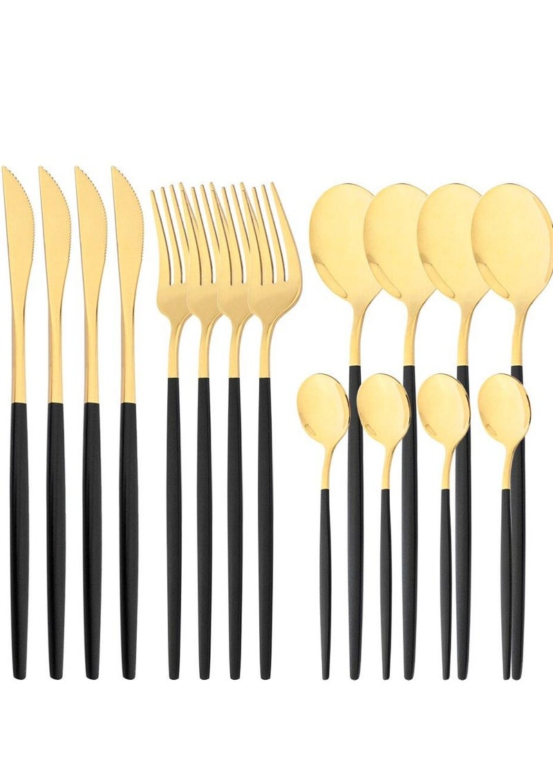 INFLUX Luxury 24-Piece Black & Gold Stainless Steel Western Cutlery Set - Premium Flatware Collection for Elegant Kitchen Dining in UAE  - Image 1