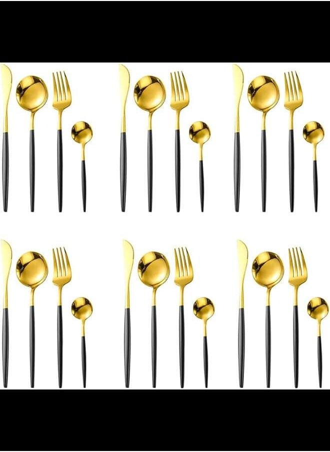 INFLUX Luxury 24-Piece Black & Gold Stainless Steel Western Cutlery Set - Premium Flatware Collection for Elegant Kitchen Dining in UAE  - Image 3