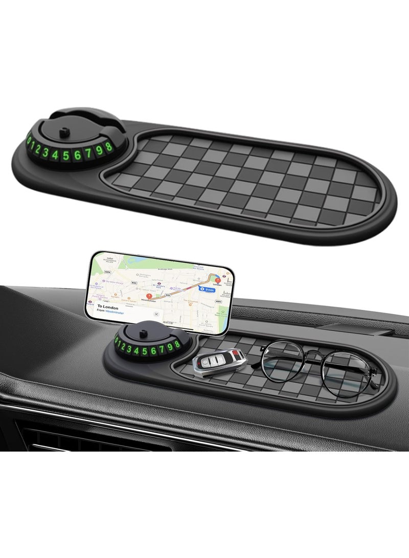 Multifunction Car Anti-Slip Mat, Rotatable Anti Skid Car Dashboard Pad with Temporary Parking Numbe, Universal Car Phone Holder, and Large Pad for Phones Sunglasses Keys Gadgets - Image 1