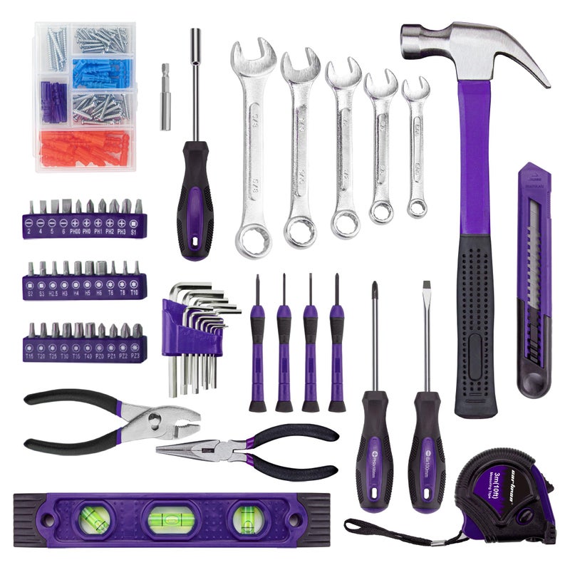 CARTMAN 152-Piece Basic Household Hand Tool Set,with Toolbox Storage Case, All Purpose Home Tool Kit Includes Essential Tools for Office College Repairs Purple - Image 3