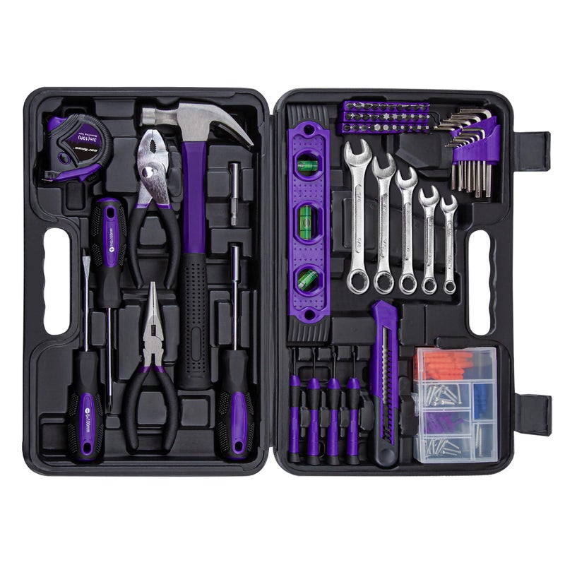 CARTMAN 152-Piece Basic Household Hand Tool Set,with Toolbox Storage Case, All Purpose Home Tool Kit Includes Essential Tools for Office College Repairs Purple - Image 1