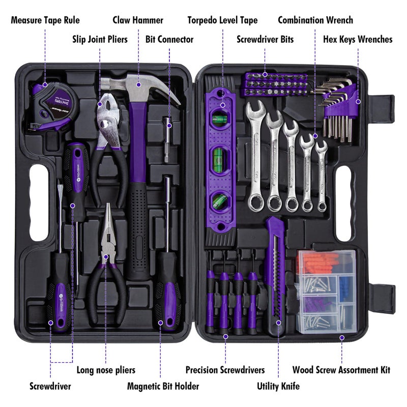 CARTMAN 152-Piece Basic Household Hand Tool Set,with Toolbox Storage Case, All Purpose Home Tool Kit Includes Essential Tools for Office College Repairs Purple - Image 2