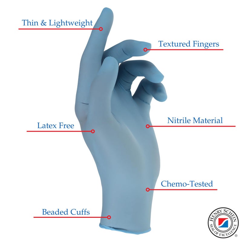 Henry Schein Criterion N300 Nitrile Exam Gloves â€“ Medium, Ice Blue, 300/Box â€“ Chemo Tested, Latex-Free, Chlorinated, Textured Fingers, 2.76 Mil Finger Thickness, Beaded Cuff, Non-Sterile, Disposable - Image 2